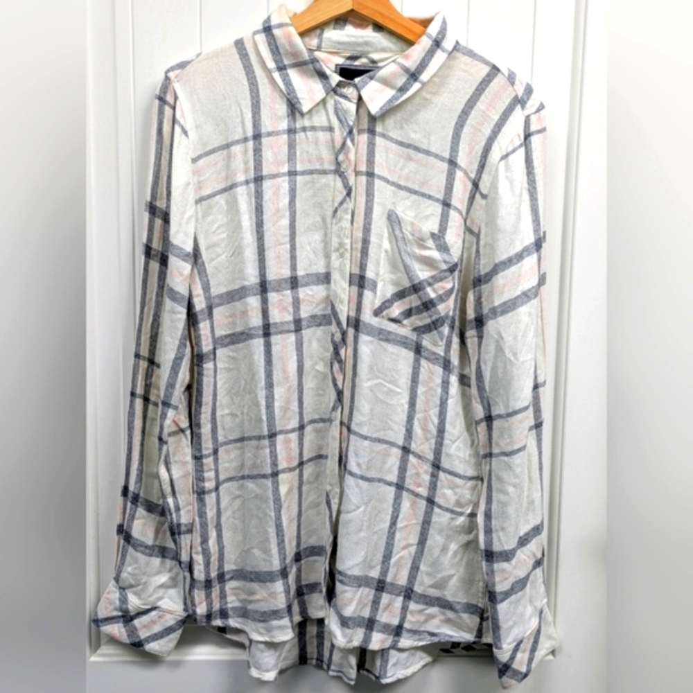 Rails Women's White, Pink and Gray Plaid Shirt